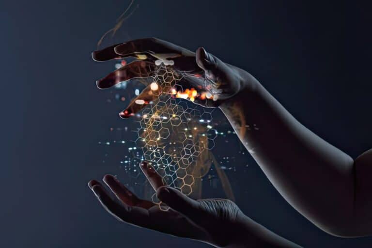 hands with graphics between them